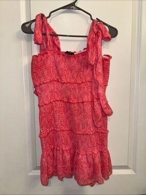 Vici Coral Pink Smocked Tiered Dress with Tie Straps
